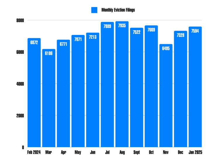 Bar chart of monthly eviction filings