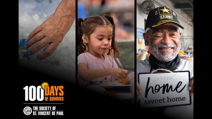 three photos of water bottles, a girl eating food and a man holding a sign that says home sweet home
