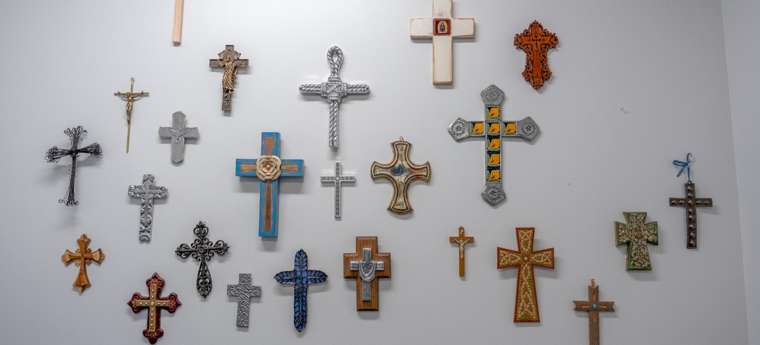 Esther's wall of crosses.