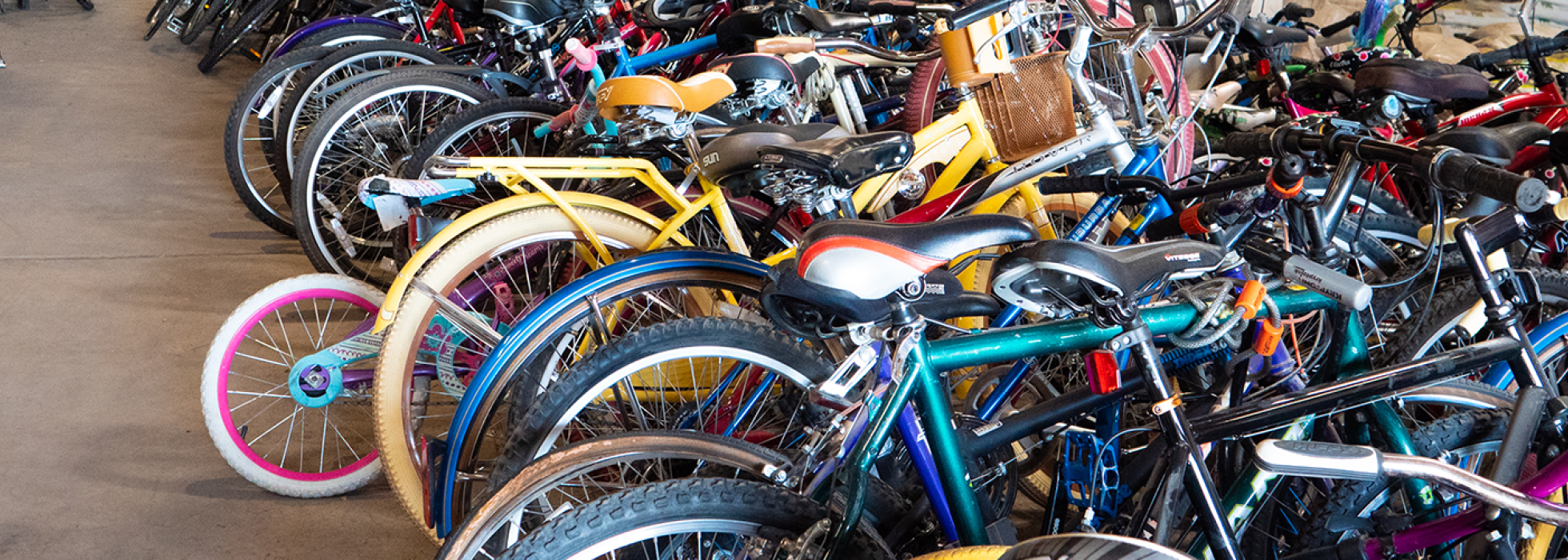 bikes stacked up in a warehouse