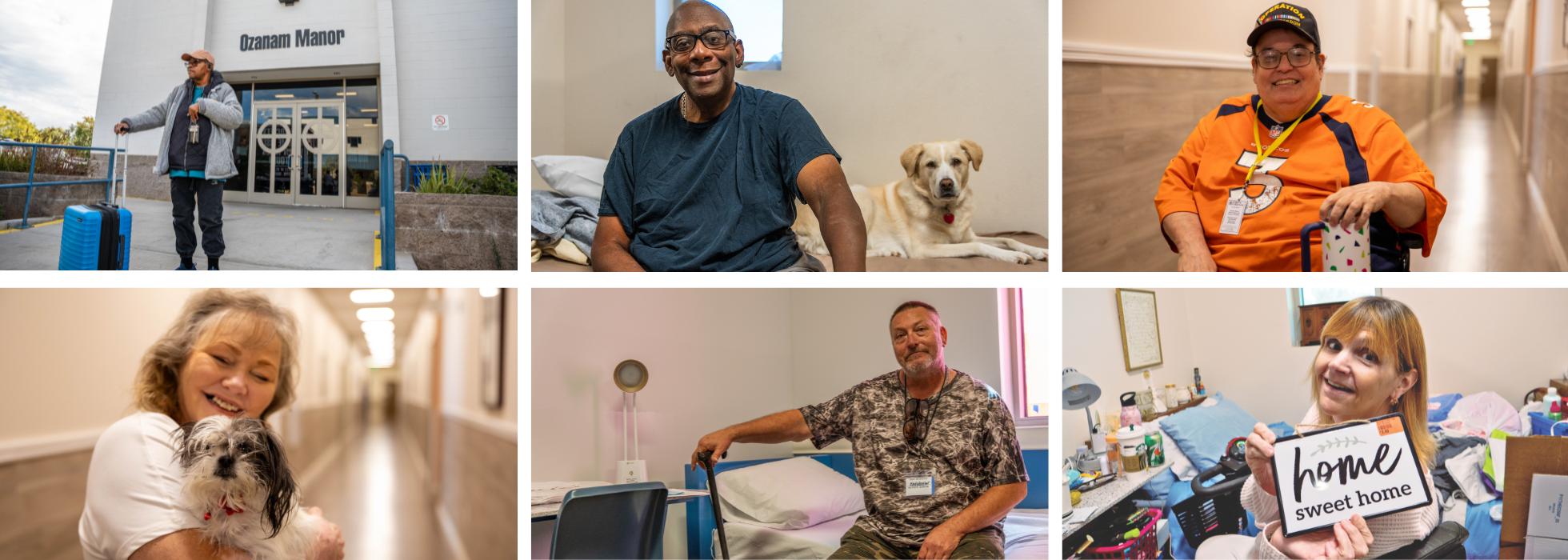 Men and women who have lived in SVdP shelters smiling at the camera