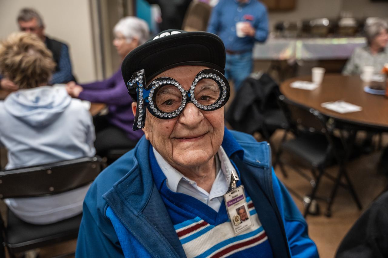 Santé Céolin during his 100th birthday party at Sacred Heart conference in Prescott, Ariz.