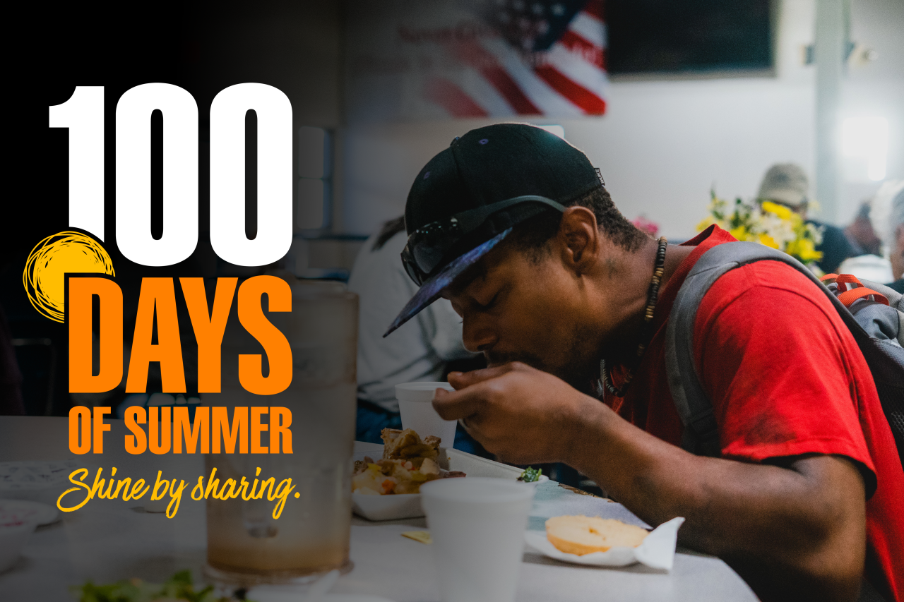 Man eating food with 100 Days of Summer logo